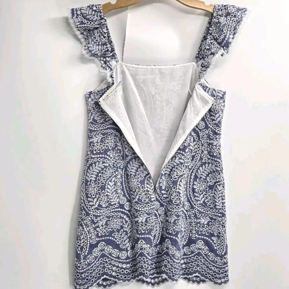 Alice + Olivia Honor Chambray Eyelet Flutter Sleeve‎ Dress - Picture 10 of 13